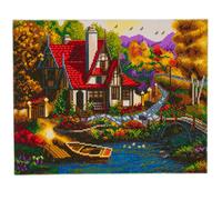 Framed Diamond Painting Kit Riverside Cottage Crystal Art 20 x 16 Ins