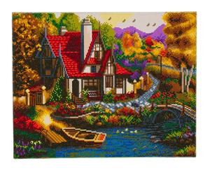 Framed Diamond Painting Kit Riverside Cottage Crystal Art 20 x 16 Ins