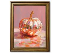 Framed Disco Ball Pumpkin Poster Canvas Print Art, Funky Modern Wall Decor, Trendy Whimsical Painting, Wall Art Pictures Art Print for Living Room Home Decor (Retro Framed,24L X36W)