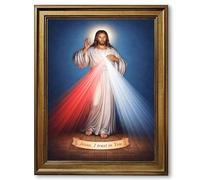 Framed Divine Mercy Jesus Christ poster Canvas Print Art Exquisite Painting Pictures Wall Decor Religious Spiritual Artwork for Living Room Home Decor (Retro Framed,16" Lx24 W)