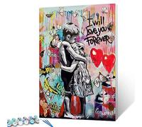 Framed DIY Paint by Numbers Kits with Brushes and Acrylic Pigment Canvas Painting for Adults Graffiti Pictures Little Boy and Girl Street Paintings Colorful Pop Craft for Home Decor Gifts (16''x20'')