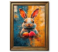 Framed Easter Bunny with Eggs poster Canvas Print Art Rustic Whimsical Paintings Pictures Vintage Boho Art Print for Living Room Home Decor Wall Decor (Retro Framed,16" Lx24 W)