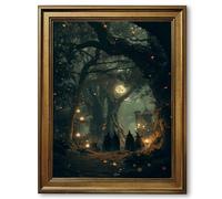 Framed Enchanted Forest Witches Poster Canvas Print Art Modern Gothic Wall Art, Stunning Painting Pictures Wall Decor, Whimsical Art Print for Living Room Bedroom (Retro Framed,16L X24W)