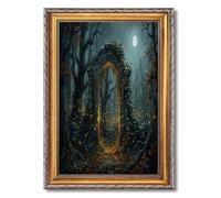 Framed Enchanted Stone Arch Forest Poster, Canvas Print Art, Gothic Rustic Wall Art, Painting Pictures Wall Decor, Stunning Art Print, Home Decor, Living Room (Retro Framed,16L X24W)