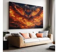 Framed Fantasy Canvas Wall Art for Living Room Wall Decor - Dragon Fire Dark Epic Painting Pictures 140 x 70 cm Canvas Prints Artwork for Bedroom Kids Room Study
