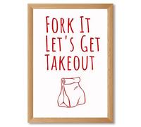Framed Fork It Let's Get Takeout Poster Canvas Print Art Quirky Wall Art Painting Pictures Trendy Art Print Home Decor Wall Decoration for Kitchen Dorm Room Apartment (Wood Framed,12L x16W)