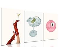 Framed Funky Martini Posters Wall Art Set of 3, Vintage Preppy Aesthetic Canvas Prints, Trendy Pink Number 8 Y2K Girl Room Wall Decor Paintings for Dorm Living Room Dining Room Kitchen 16x24 Inch
