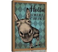 Framed Funny Donkey Bathroom Canvas Wall Art Humorous Donkey Hello Sweet Cheeks Paintings Wall Decor Posters Print Artwork for Toilet Lavatory Washroom Home Decoration