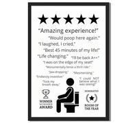 Framed Funny Toilet Review Poster Canvas Print Art Wall Decor for Bathroom Home Decor Pictures Wall Art Quirky Newspaper Style Art Print for Apartment Decoration (Black Framed,12" Lx16 W)