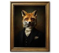 Framed Gentleman Fox Poster Canvas Print Art, Vintage Elegant Wall Art Painting, Whimsical Animal Wall Decor Pictures Art Print, Office Home Decor for Living Room (Retro Framed,12L X18W)