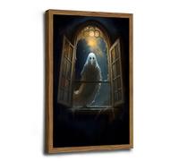 Framed Ghost in the Gothic Window, Dark Academia, Gothic Victorian, Haunting Ghost, Art Poster Print, Halloween Deco Indoor Decor for Home Offices Living Room Bedroom Dining Room farmhouse
