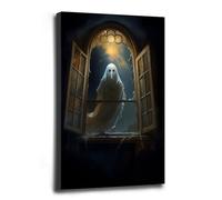 Framed Ghost in the Gothic Window, Dark Academia, Gothic Victorian, Haunting Ghost, Art Poster Print, Halloween Deco Indoor Decor for Home Offices Living Room Bedroom Dining Room farmhouse