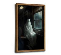 Framed Ghost in the Train, Cottagecore Poster, Dark Academia, Gothic Art Poster Print, Antique Oil Painting, Vintage Gothic Victorian Indoor Decor for Home Offices Living Room Bedroom Dining Room
