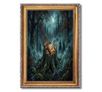 Framed Glowing Magic Book on Tree Stump Poster Canvas Print Art, Gothic Whimsical Wall Art Painting Pictures Wall Decor, Stunning Minimalist Art Print Home Decor (Retro Framed,16L X24W)