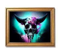 Framed Gothic Bull Skull with Purple Roses Poster Canvas Print Art Vintage Modern Wall Art Painting Pictures Wall Decor Stunning Home Decor for Living Room Bedroom Office (Retro Framed,24" Lx36 W)