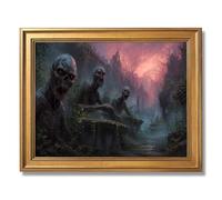 Framed Gothic Creepy Undead Halloween Cemetery Poster Canvas Print Art Vintage Rustic Wall Art Painting Pictures Wall Decor Stunning Art Print Home Decor for Living Room Bar (Retro Framed,12" Lx16 W)