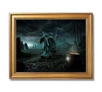 Framed Gothic Grim Reaper Cemetery Scene Halloween Poster Canvas Print Art Vintage Rustic Wall Art Painting Pictures Wall Decor Stunning Art Print Home Decor Bar (Retro Framed,24" Lx36 W)