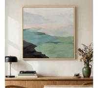 Framed Green Abstract Wall Art, Modern Mountain Canvas Prints Paintings Artwork for Walls, Square Minimalist Green and Grey Landscape Pictures for Living Room Dining Bedroom Office Wall Decor 24x24 In