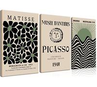 Framed Green Matisse Wall Art Set of 3 - Abstract Botanical Floral Sun Rising Canvas Paintings Prints, Picasso Wall Decor Aesthetic for Bedroom, Living Room, Home Office 12x16 Inches