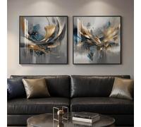 Framed Grey Gold Abstract Square Wall Art Decor Set of 2 Piece, 24x24 In | Crystal waterproof coating, Abstract pictures, Black metal frame, Square artwork, Modern luxury, Living room wall decor