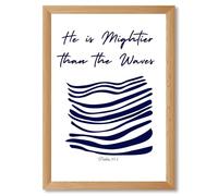 Framed He is Mightier Than The Waves Poster Canvas Print Art Minimalist Aesthetic Wall Art Pictures Painting Art Print Elegant Home Decor Wall Decoration Bedroom Living Room (Wood Framed,24L x36W)