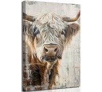 Framed Highland Cow Canvas Print, Vintage Country Wall Art Poster, Farmhouse Scottish Decor for Living Room Bedroom Kitchen Home Decoration, Ready to Hang