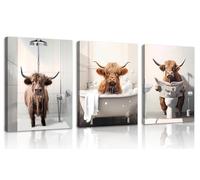 Framed Highland Cow Wall Art,Funny Highland Cow Bathroom Decor Animal Bathroom Wall Art,Brown Cattle in Bathtub Poster for Bathroom Farmhouse Living Room Office-12 x16 x3