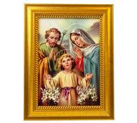 Framed Holy Family Art Print | Metallic Gold-Tone Frame | Great Catholic Gift for Baptism, First Reconciliation, or First Holy Communion | Christian Home Décor