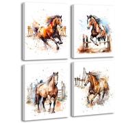 Framed Horse Canvas Wall Art,Horse Decor Wall Art Framed Canvas for Living Room,Farmhouse Horses Pictures Wall Decor Western Painting for Farmhouse Bedroom Living Room Set of 4(8"X10")