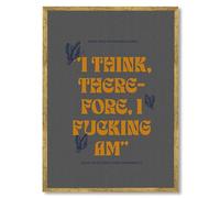 Framed I Think Therefore I Am Poster Canvas Print Art Modern Quirky Wall Art Painting Funny Trendy Pictures Home Decor Wall Decoration for Living Room Office Art Print (Gold Framed,12L x16W)