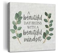 Framed Inspirational Wall Art Minimalist Eucalyptus Wall Decor Motivational Positive Quotes Canvas Posters Prints Green Botanical Pictures for Office Living Room Bedroom Decoration (20"x20")