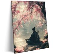 Framed Japanese Sakura Samurai Canvas Wall Art Traditional Bushido Wall Decor Picture Asian Japanese style Cherry Blossoms Warrior Poster Print for Living Room Bedroom 16x24in Ready To Hang