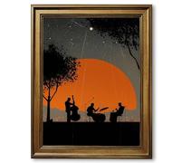 Framed Jazz Band Silhouette Poster Canvas Print Vintage Style Wall Art Pictures Wall Decor Exquisite Musical Performance for Living Room, Apartment, Dorm Room (Retro Framed,16L X24W)