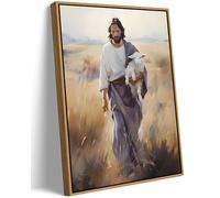Framed Jesus and Lamb Canvas Wall Art Jesus Christ The Good Shepherd Picture Prints God Faith Poster Artwork Christian Home Bedroom Decoration 12x16in