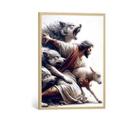 Framed Jesus and Lamb Canvas Wall Art Jesus Wall Art Religious Wall Decor Christian Posters for Bedroom Living Room Religious Jesus Pictures for Wall 16x24 Inch