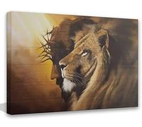 Framed Jesus and Lion Canvas Wall Art Decor Picture of Christians God Judas Inspiring Prints Painting Artwork for Living Room Bedroom Church Office Ready to Hang16*24 inches