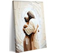 Framed Jesus Canvas Wall Art Jesus Embracing Woman Safe in His Arms Wall Decor Picture Christian Painting Print Poster for Bedroom Living Room Dining Room Church Home Decoration Ready To Hang