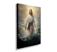 Framed Jesus Christ Walking On The Water Canvas Wall Art Jesus God Portrait Christian Religious Bible Decor Posters For Living Room Bathroom Home Office Artwork Gift Ready To Hang (12x16 Inches)