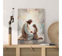Framed Jesus Christian Religious Canvas Wall Art,Jesus and Girl Praying Painting Picture Wall Decor Christian Bible Story Poster For Church Prayer Room Living Room Home Decor 12"x16"
