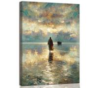 Framed Jesus Pictures for Wall God Canvas Wall Art Jesus Walking on Water Paintings print for Living Room Christian Art Decor Religious Posters Ready to Hang 16x24Inches
