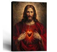 Framed Jesus Sacred Heart Canvas Wall Art Religious Poster Print Catholic Painting Gallery Wrap Christian Picture Home Decor 12x16 Inch Ready to Hang