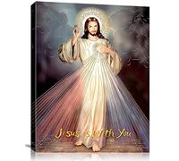 Framed Jesus wall art Canvas Decor Divine Mercy Catholic Christianity Sacred Heart for Faith living room bedroom dining room for parents Poster Pictures Painting framed 12x16(30x40cm) inch