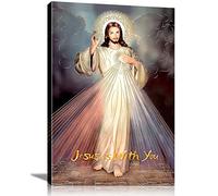 Framed Jesus wall art Canvas Decor Divine Mercy Catholic Christianity Sacred Heart for Faith living room bedroom dining room for parents Poster Pictures Painting framed 16x24(40x60cm) inch