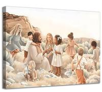 Framed Jesus With Children Canvas Wall Art For Such is the Kingdom Christian Kids Room Print Nursery Painting Jesus Christ With Baby in The Garden Picture Boy Girl Watercolor Wall Decor 16x24in