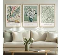 Framed Large Matisse Wall Art for Living Room, 3 Pieces Vintage Sage Green Canvas Painting Artwork for Walls, Botanical Wall Art Prints for Bedroom, Guest Room, Hallway, Home Office Wall Decor, 16x24