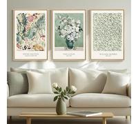 Framed Large Matisse Wall Art for Living Room, 3 Pieces Vintage Sage Green Canvas Painting Artwork for Walls, Botanical Wall Art Prints for Bedroom, Guest Room, Hallway, Home Office Wall Decor, 16x24