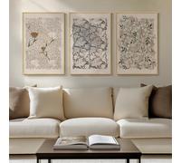 Framed Large Vintage William Morris Wall Art, Neutral Abstract Floral Canvas Artwork Prints, Rustic Boho Farmhouse Flower Botanical Picture Prints for Living Room Bedroom Hallway Office 16x24 Inch