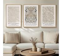 Framed Large William Morris Canvas Wall Art Set of 3, Vintage Neutral Botanical Floral Prints, Nature Artwork for Living Room, Bedroom, Hallway or Office Decor, 16x24 Inch