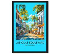 Framed Las Olas Boulevard Fort Lauderdale poster Canvas Print Modern Vibrant Street Scene Pictures Wall Decor Art Print for Living Room Apartment Decoration Home Decor (Black Framed,16L X24W)