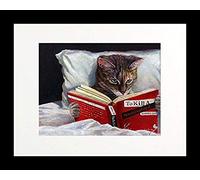 FRAMED Late Night Thriller - Cat Reading To Kill a Mockingbird by Lucia Heffernan 14x11 Feline Art Print Poster Humor